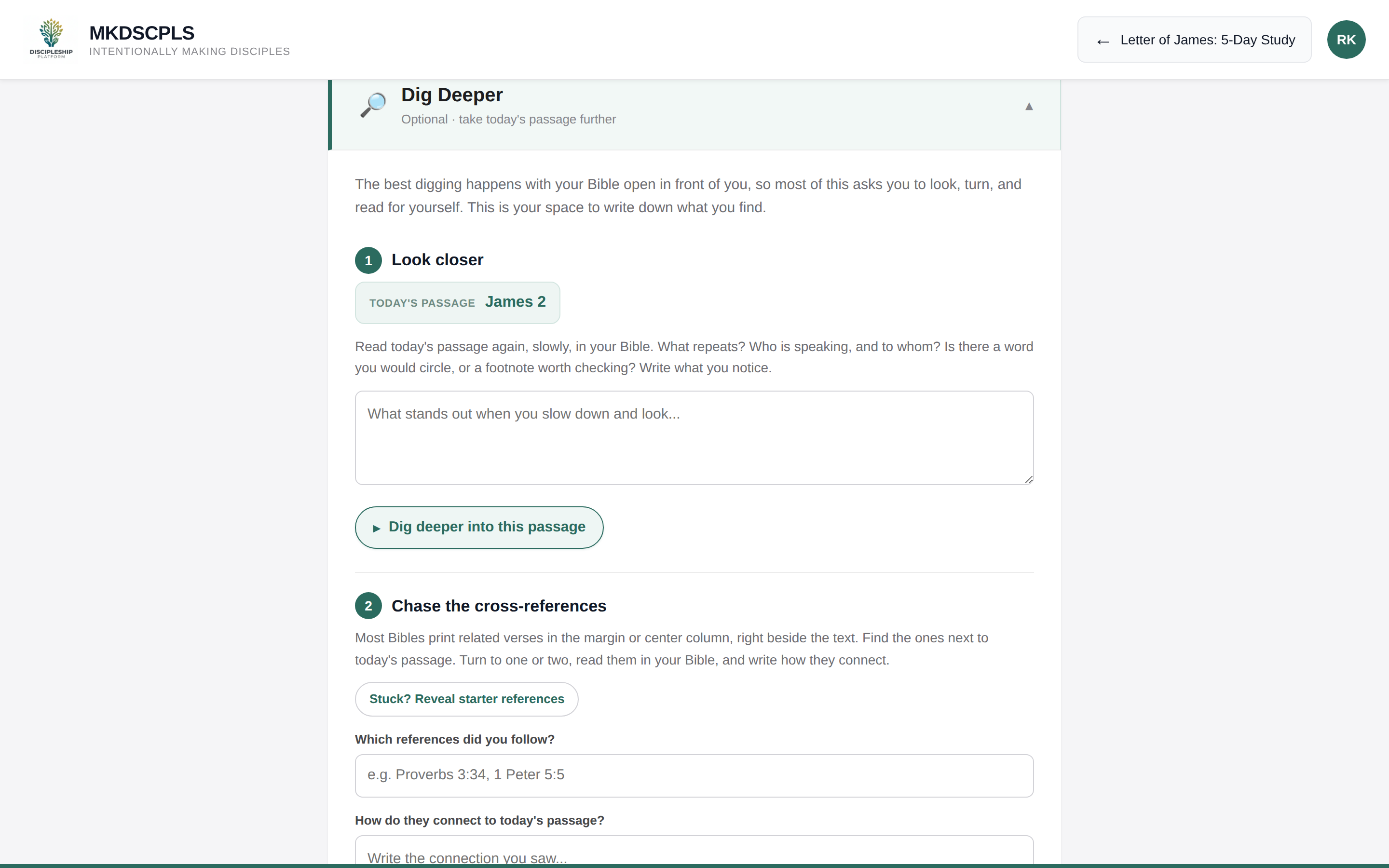 Dig Deeper guided study tools on the Letter of James reading plan