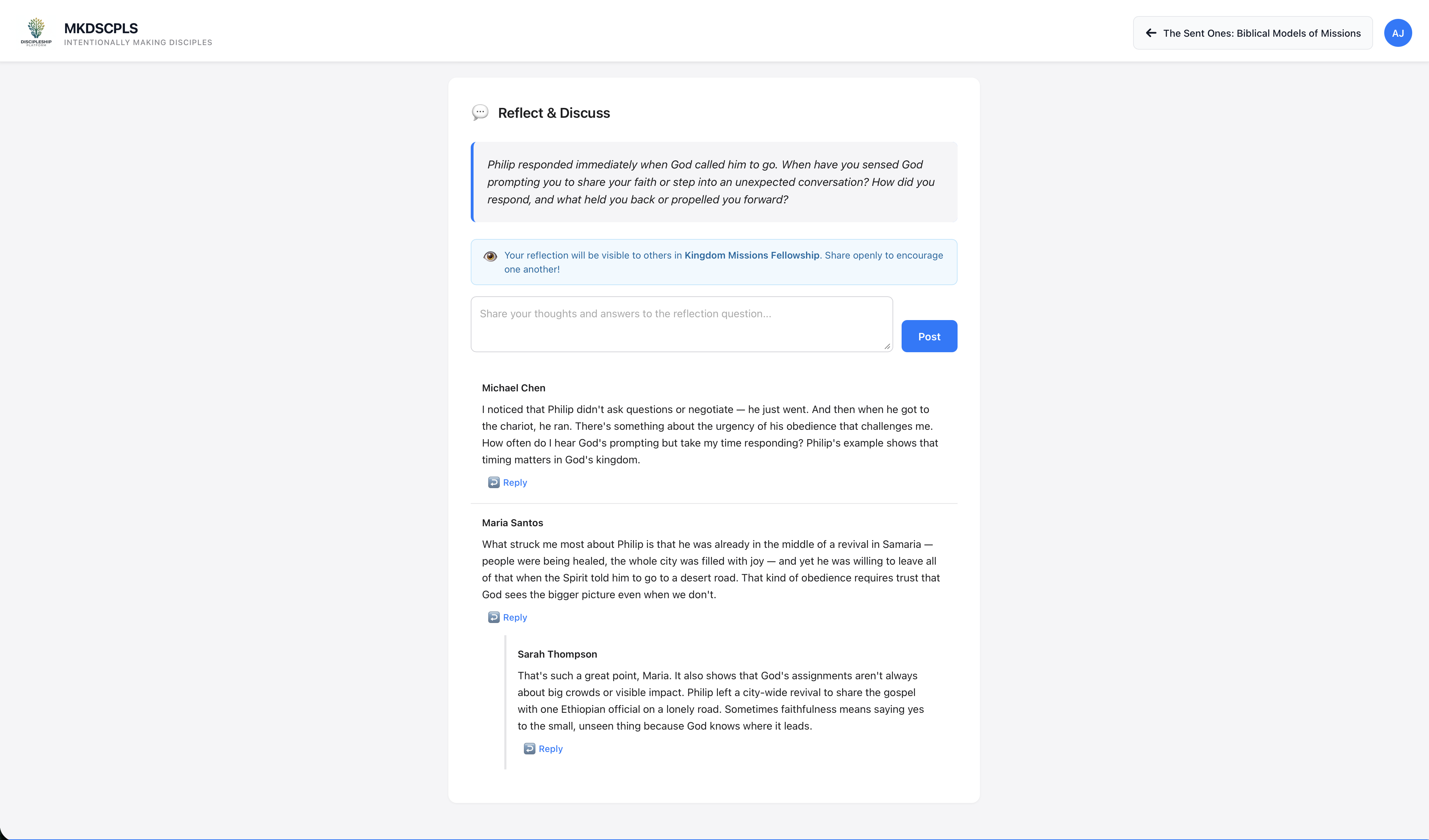 Discussion Posts on Reading Plan